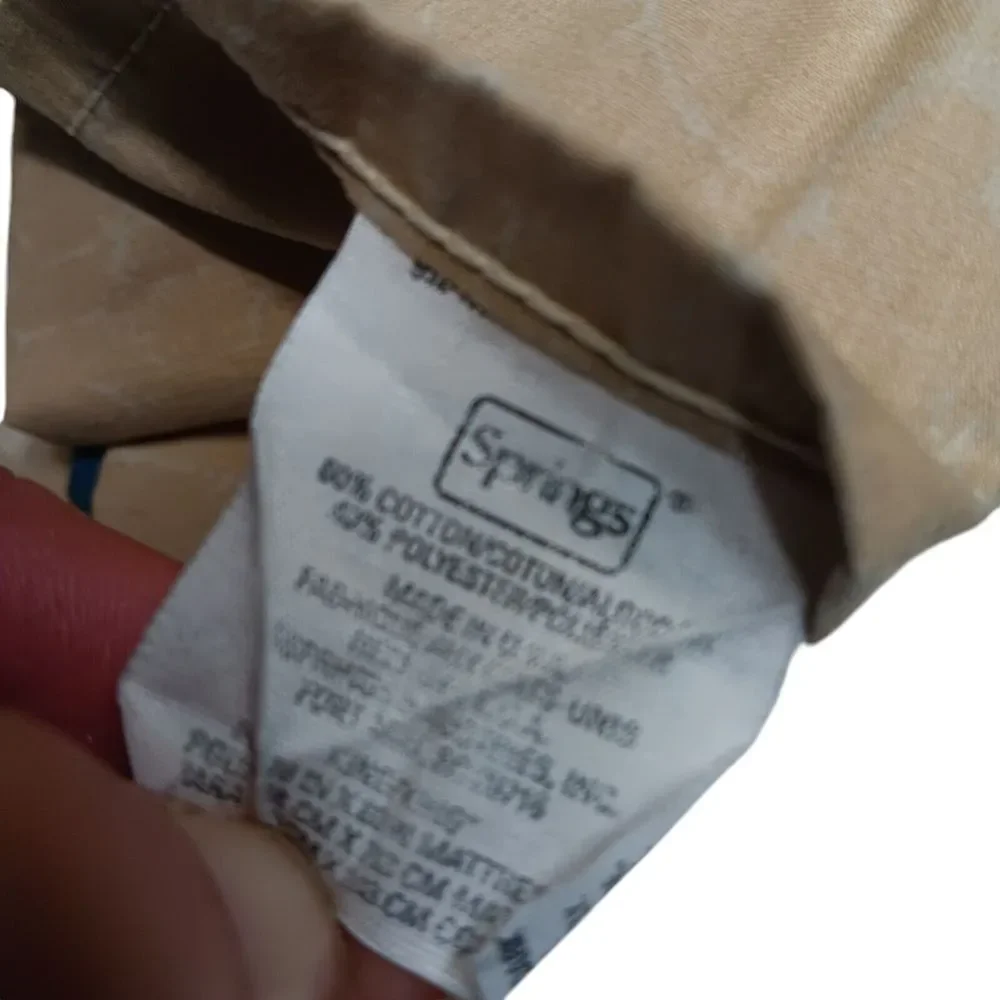 Vintage 80's springs King size‎ bed sheet skirt pillow cases Beige Blue diamond
